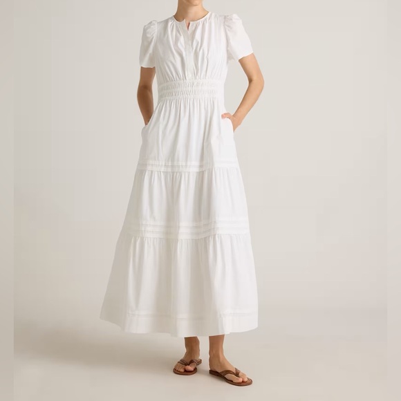 100 organic cotton tiered maxi dress DEn Illiana Smocked Tiered Organic Cotton Maxi Dress - Blanc Prarie Rose